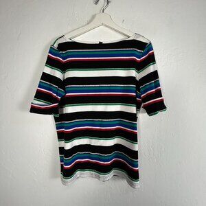 Lauren Ralph Lauren Womens Striped Short Sleeve Bota Neck Knit Top 1X Multicolor